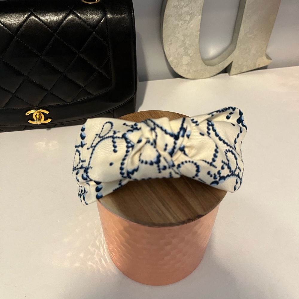 Repurposed DIOR Scarf Cream and Blue Headband